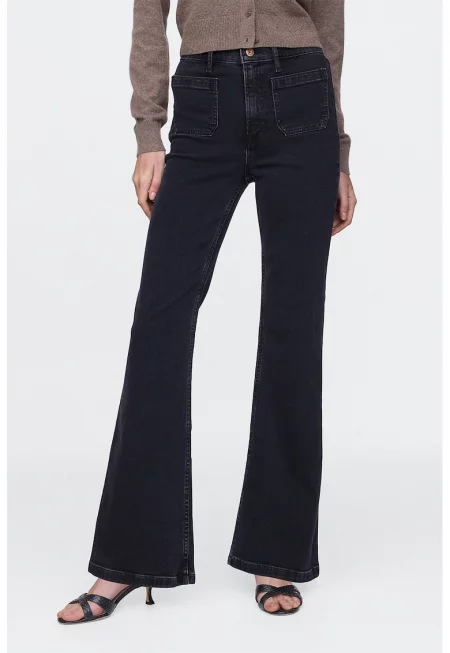 Разкроени дънки с висока талия - Черен