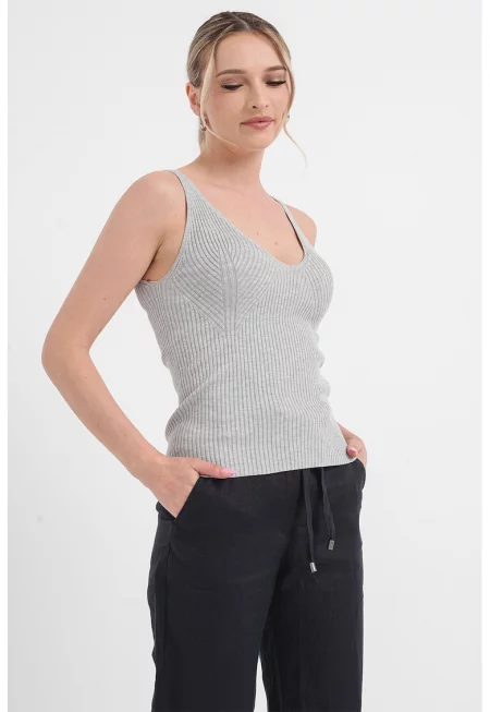 Рипсен топ - Сив меланж