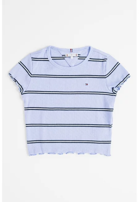 Рипсена памучна тениска с лого