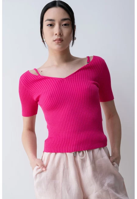Рипсена шпиц тениска Shata - Фуксия