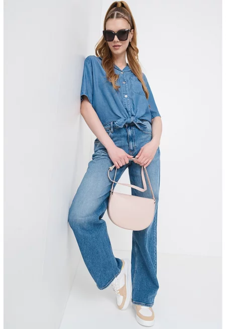 Риза от деним с 3/4 ръкави - Светлосин