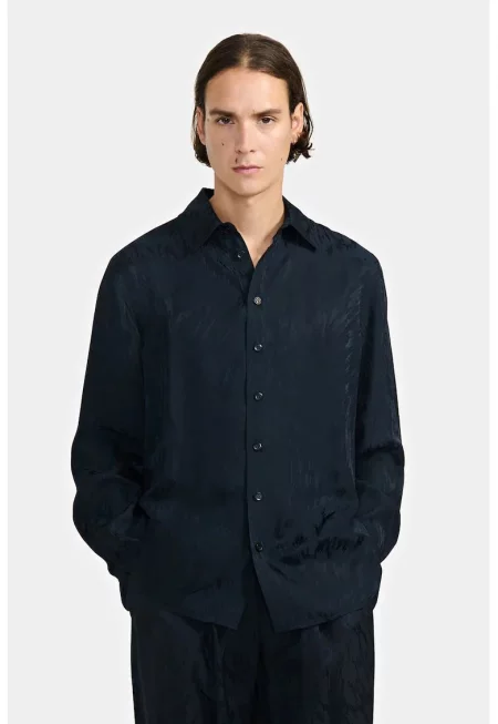 Риза regular fit с двоен маншет - Тъмносин -