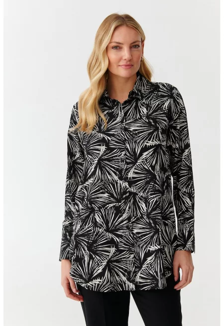 Риза с принт и широка яка - Бял/Черен