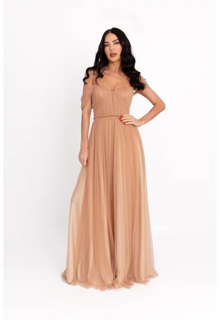 Рокля с голо рамо - Розова сьомга