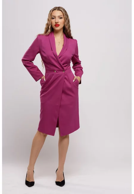 Рокля тип сако с джобове - Фуксия
