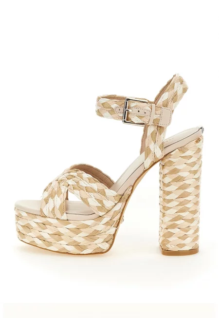 Сандали с масивен ток - Бял/Бежов