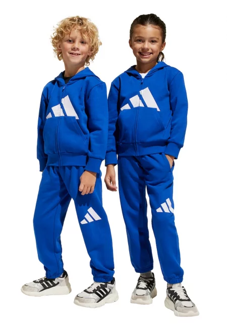 Спортен екип с цип и качулка - Бял/Кралско Синьо
