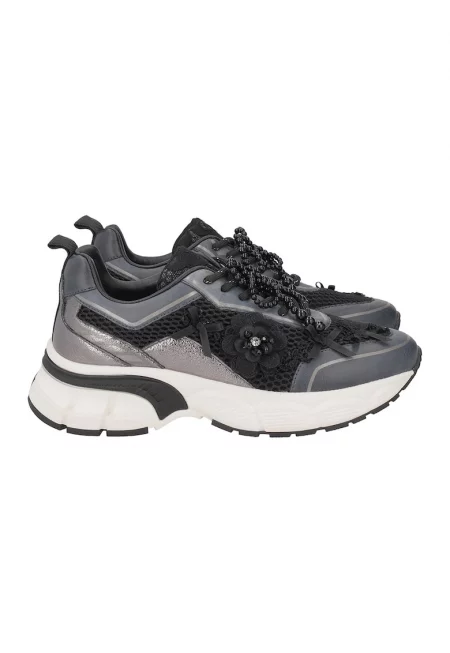 Спортни обувки с флорални апликации - Черен/Tъмносив