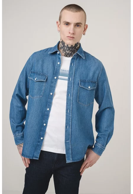 Стандартна риза с лиосел - Син меланж