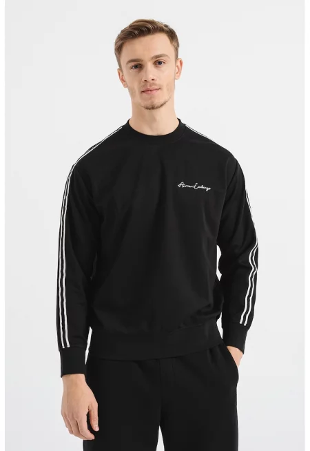 Суитшърт с овално деколте и паднали ръкави - Черен/Бял