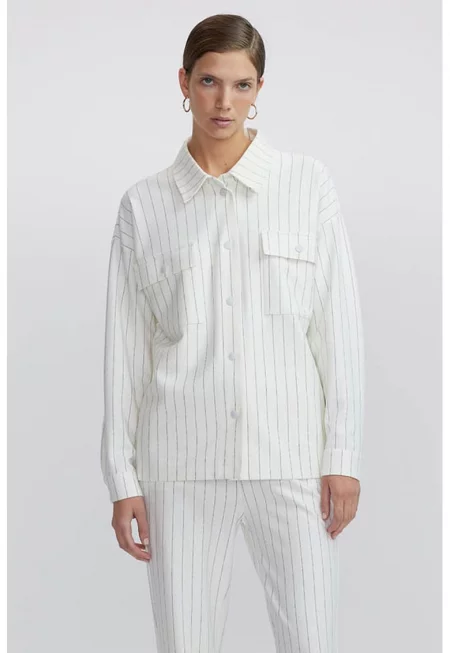 Свободна раирана риза - Слонова кост