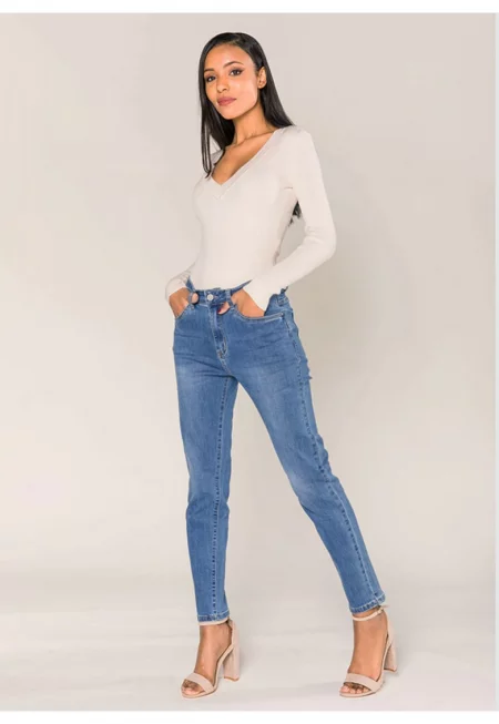 тъмносини дънки mom fit P189-5 17156