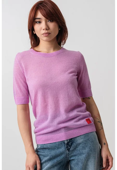 Тениска с лиосел и вълна - Фанданго розово