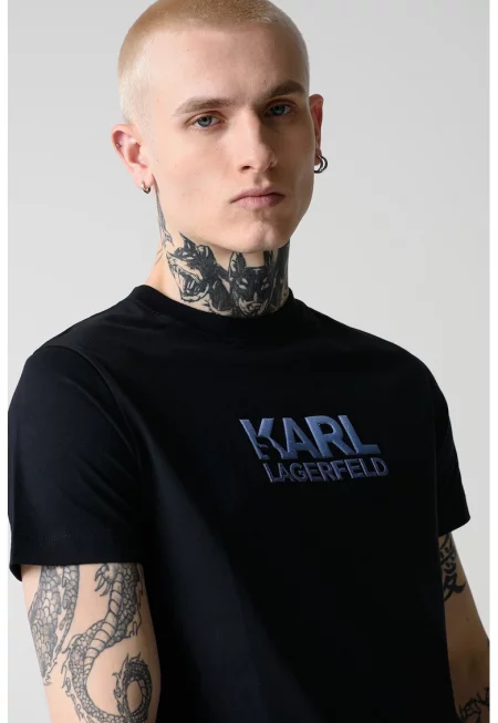 Тениска с овално деколте и лого - Ултрамарин синьо