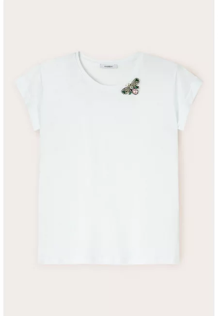 Тениска с овално деколте и метална апликация