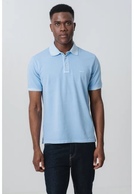 Тениска с яка и лого - Пастелносин