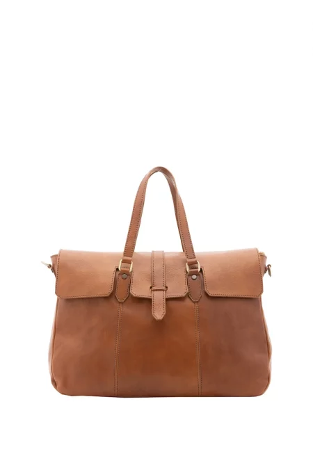 Унисекс кожена пътна чанта с предно закопчаване - Карамел