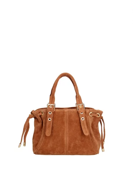 Велурена чанта за рамо Elara с цип - Карамел