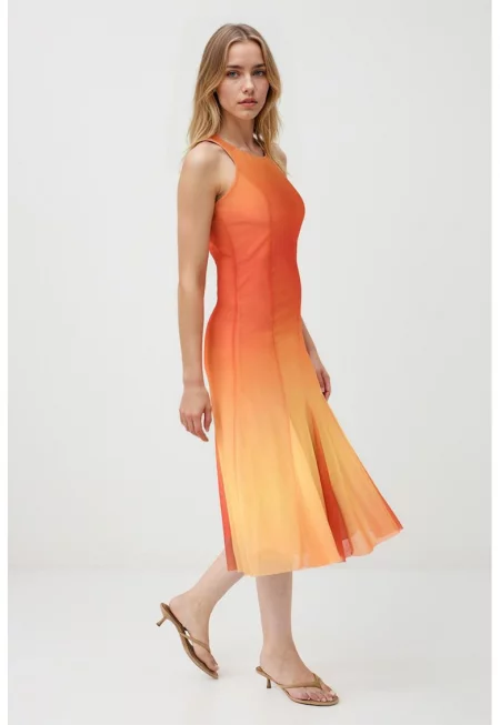 Веревна рокля с градиента - Бледожълт/Мандарина
