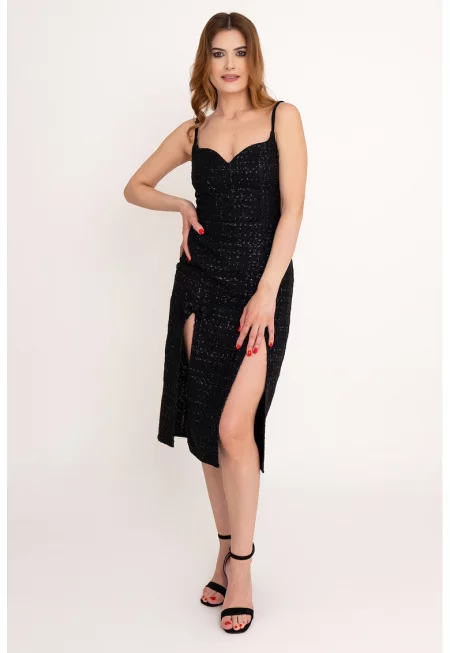 Втлена рокля Rosemary с фронтална цепка - Черен