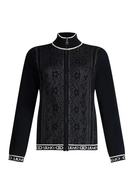 Жилетка с цип и лого - Черен