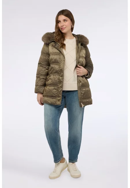 Зимно сатинирано яке с качулка - Маслинено зелено