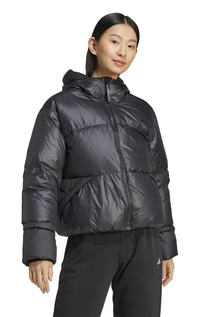 Зимно яке с качулка и цепки встрани - Черен