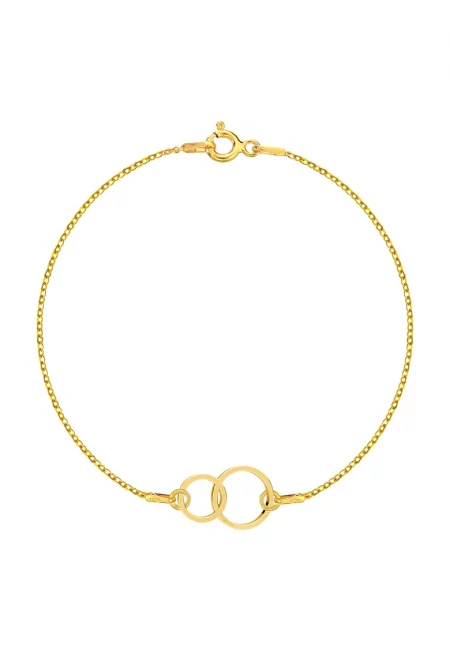 Златна гривна 585 - 14K с талисман двоен кръг - заедно завинаги - 16 CM