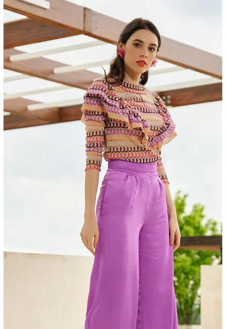 Блуза с 3/4 ръкави и набирания - Многоцветен