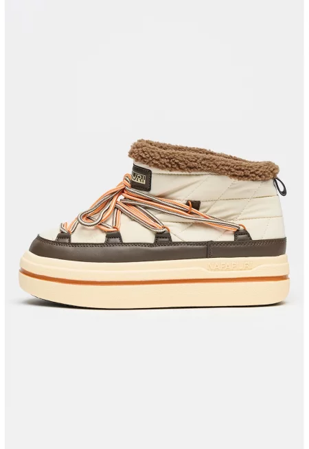 Боти Glacier с равна платформа - Бял/Тъмнокафяв