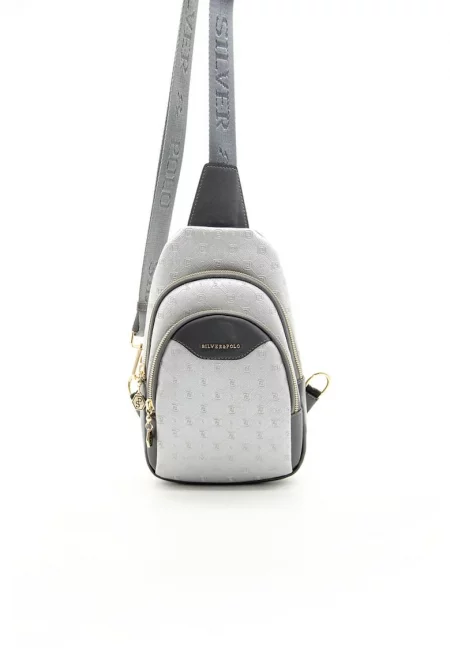 Чанта crossbody с лого - Сив - 30x22x8