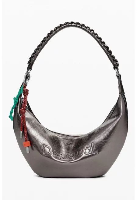 Чанта от еко кожа с метализиран ефект - Сребрист