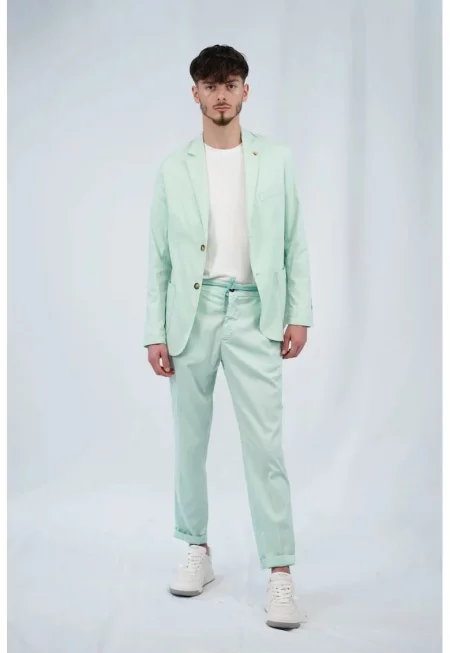 -Чино панталони с ластик на талията - цип и странични джобове - Зелен