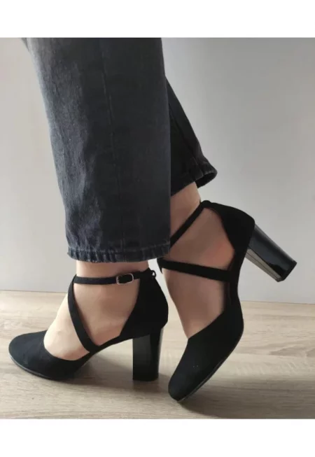Дамски обувки  27336 - Елегантни - Черни Велур - Черно - Черен