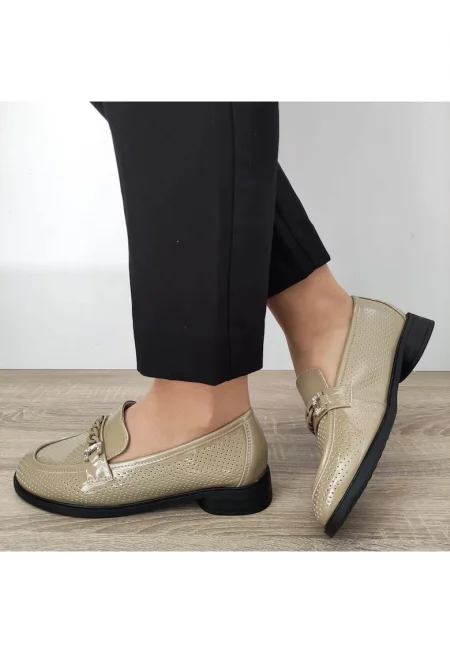 Дамски перфорирани обувки  3092 Каки Лак - Каки Лак
