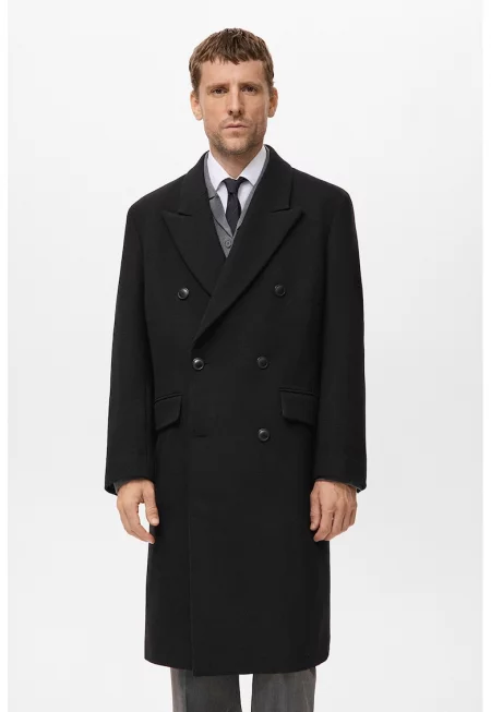Двуредно палто с вълна - Черен