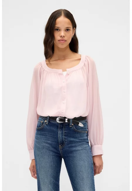 Ефирна риза с бухнали ръкави