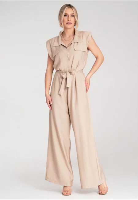 Елегантен гащеризон  бежов - официален - вискоза - Един размер