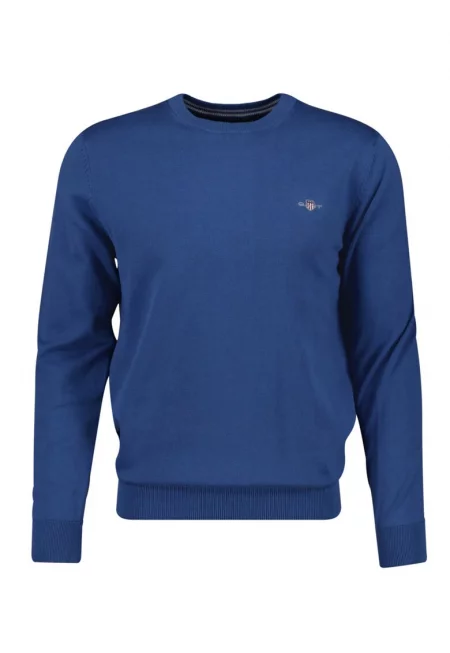 Фино плетен пуловер с овално деколте - Тъмносин