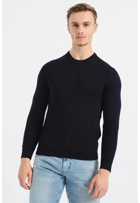 Фино плетен вълнен пуловер - Индигово синьо
