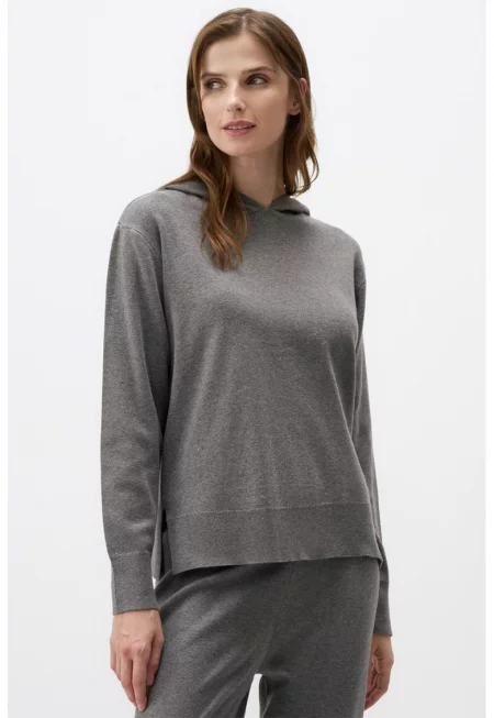 Худи с дълги ръкави - Меланж тъмно сиво