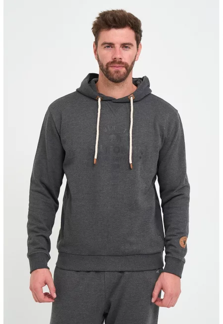 Худи с памук с лого - Меланж тъмно сиво