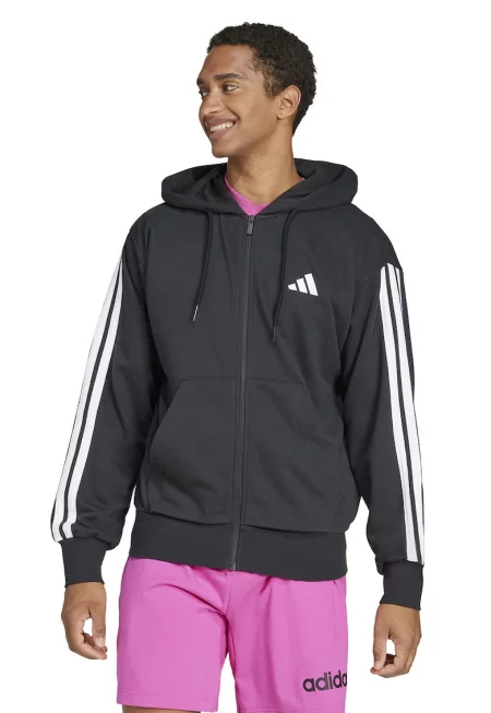 Худи с памук с цип - Бял/Черен