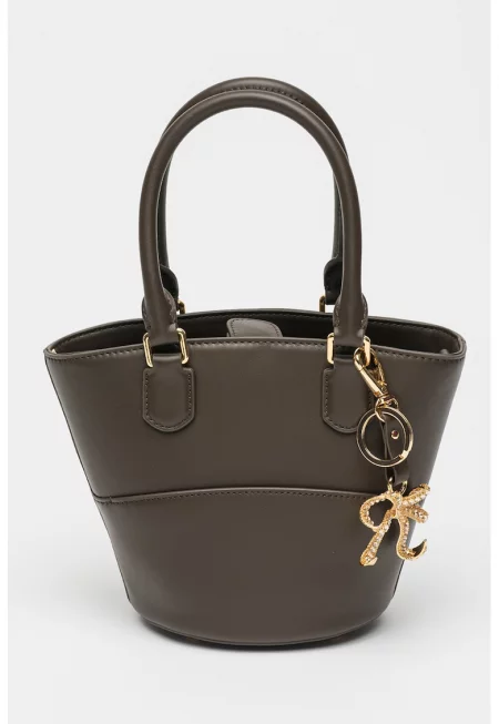 Кафява кожена чанта тип bucket