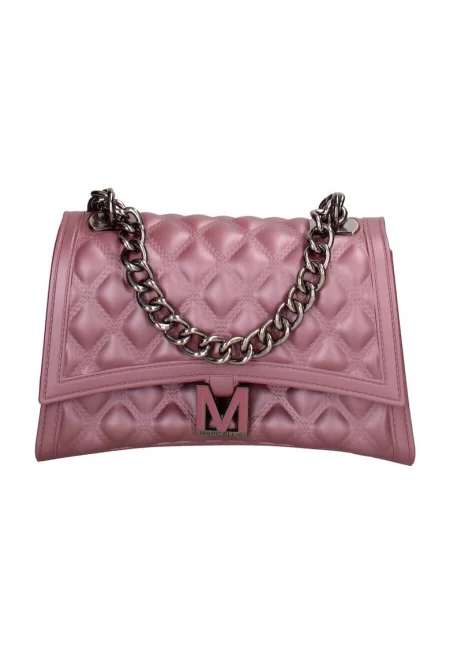 Капитонирана чанта през рамо с капаче - Тъмнорозов