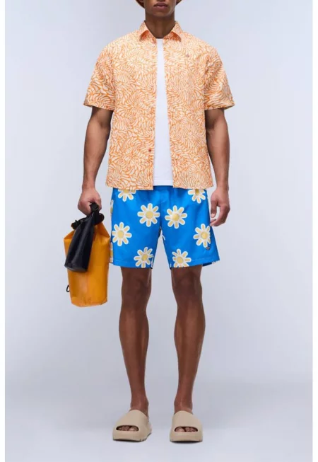 Карирана риза с къси ръкави - Бял/Син