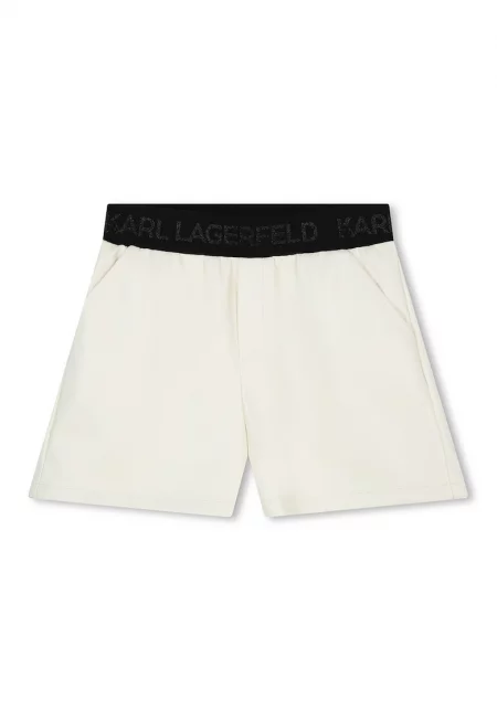 Къс панталон от еко кожа с бляскаво лого - Мръснобял