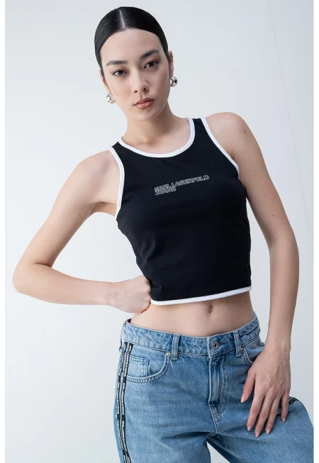 Къс топ с органичен памук - Черен