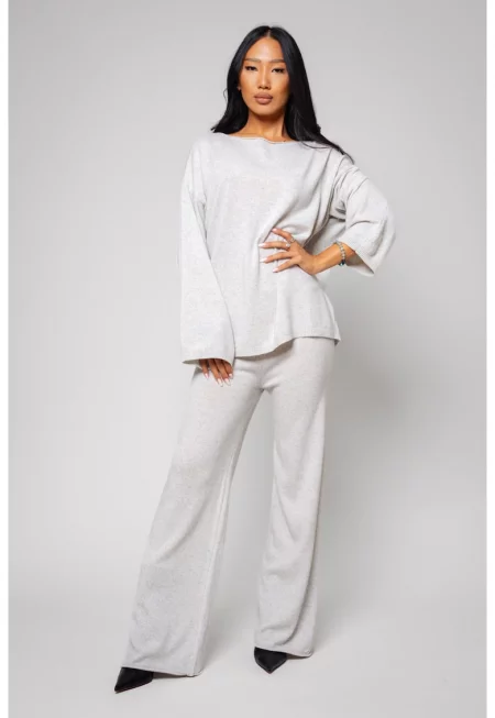 Комплект Lorelle микс вълна и кашмир пуловер и дълъг панталон Grey I 18366 - Сив