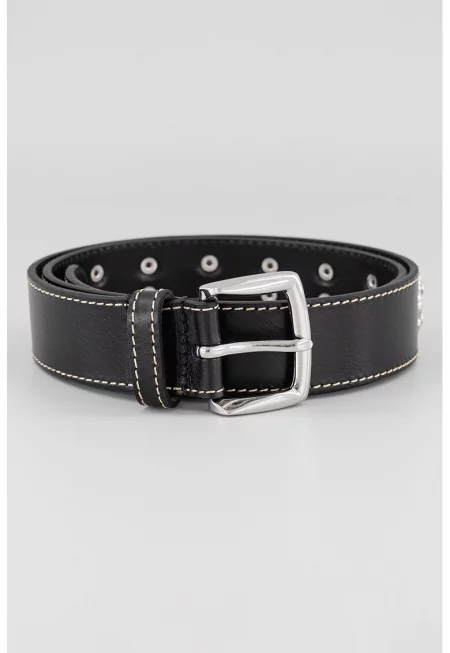 Кожен колан Lary с метални нитове - Черен